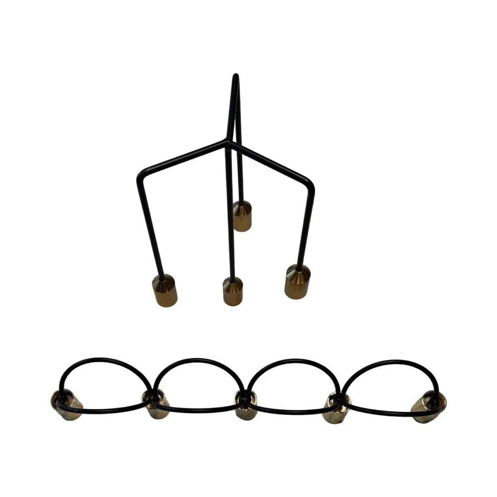 Mid-Century Modern Modular Brass and Black Iron 5&4 Light Candelabra Set